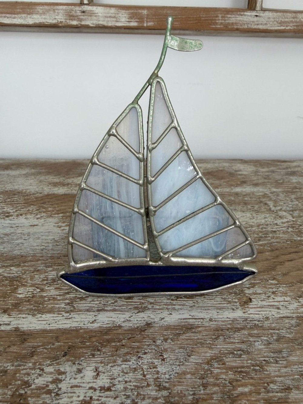 Stained Glass Sailboat Décor - Blue and White
